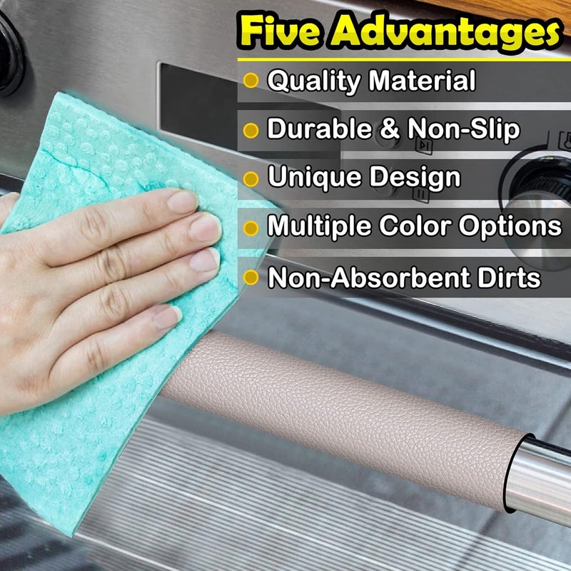 Royleath Refrigerator Handle Covers, 6PCS, Leather Kitchen Appliance Handle Covers, Keep Your Fridge Microwave Oven Stove or Dishwasher Clean, Stains Dirty Oils, Timesaver, Kitchen Decor (Rose Quartz) - Image 3